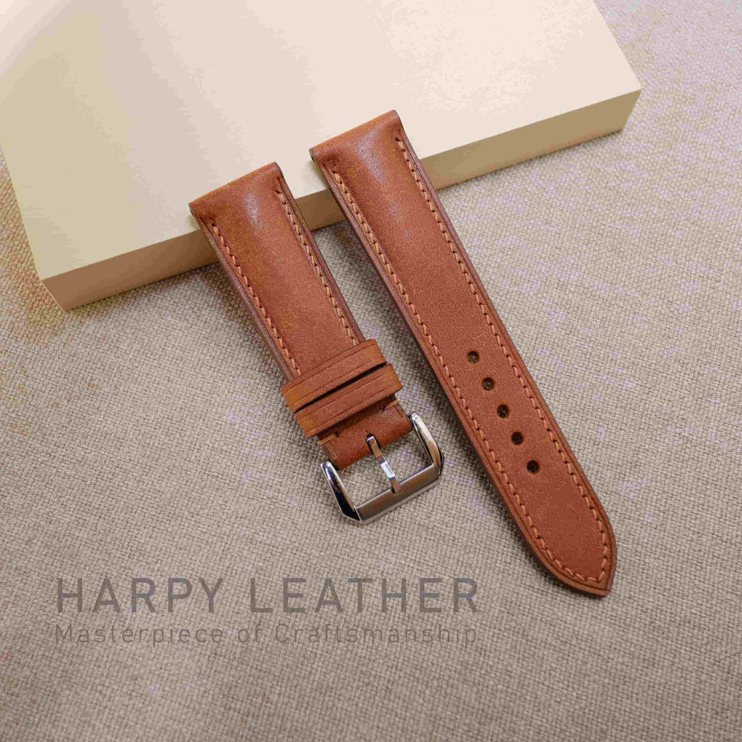 Cognac leather watch strap - handmade leather watch strap & band